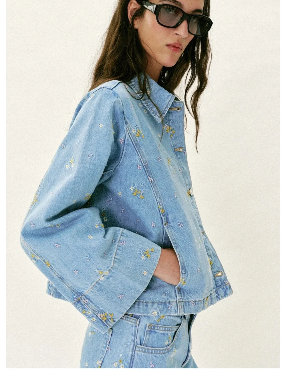 Zara embroidered floral denim jacket